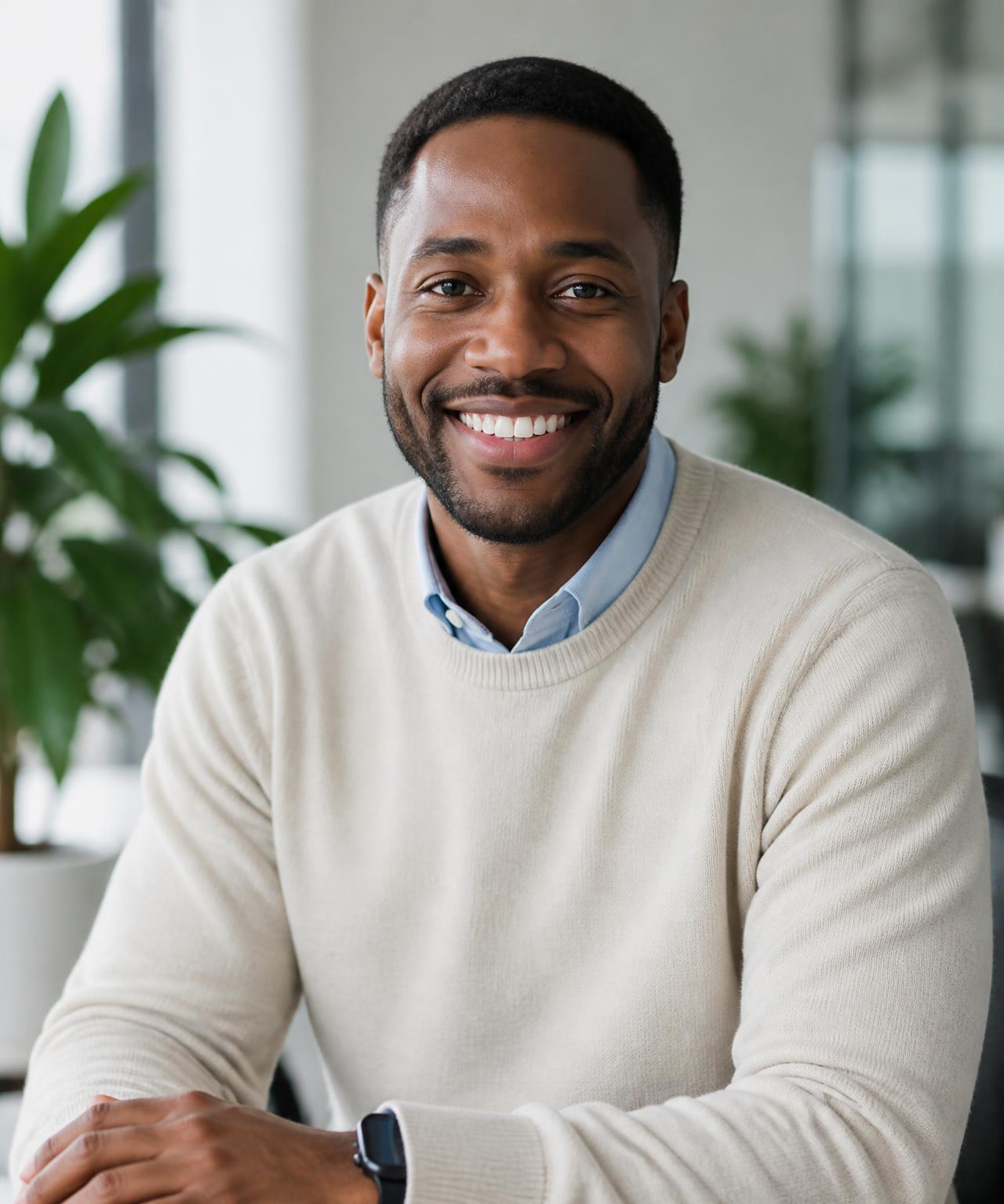 A smiling professional at work, happy with where their career is heading